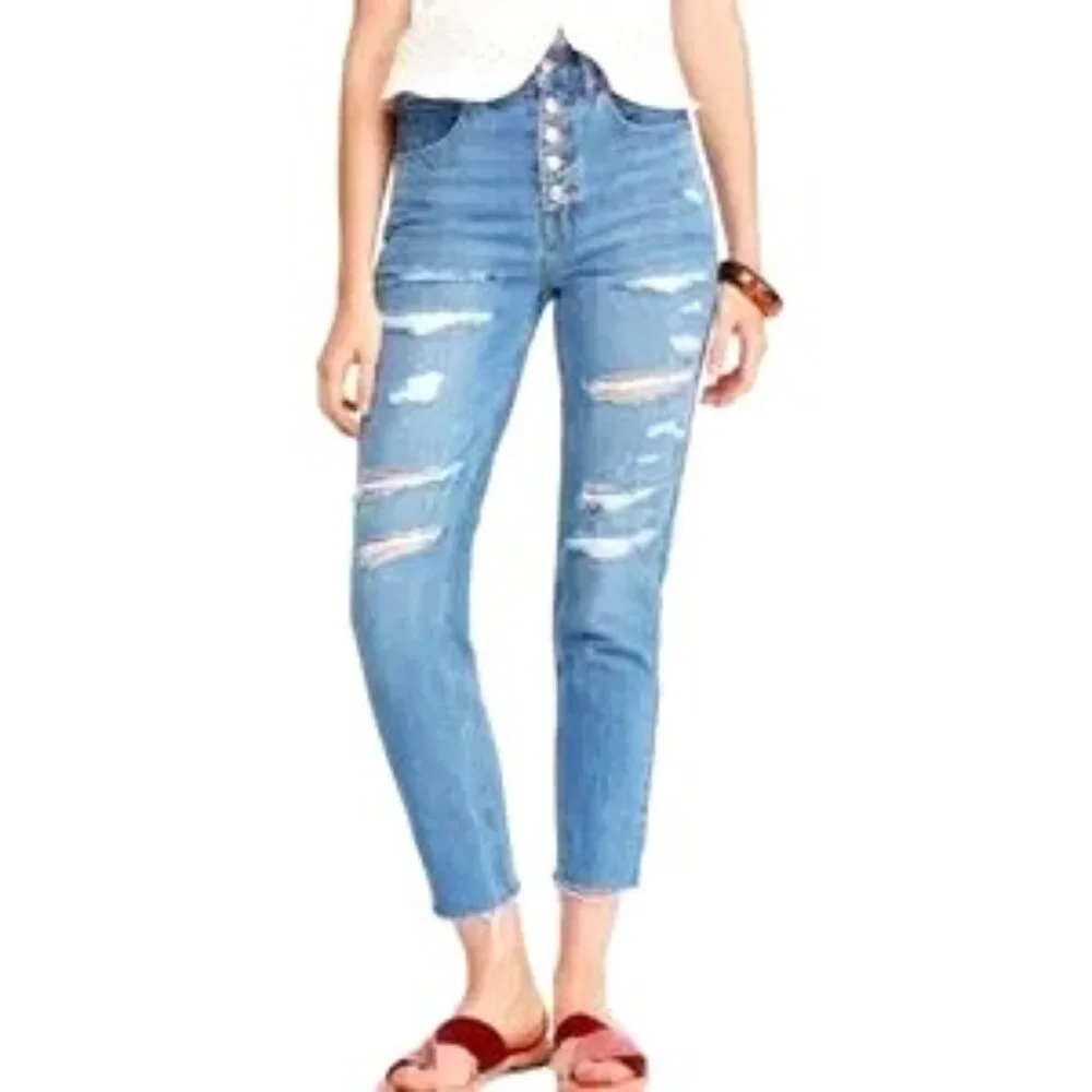 Free People Jean Blossom Boho Crop Skinny High Rise Button Fly Size 27 #OB901610